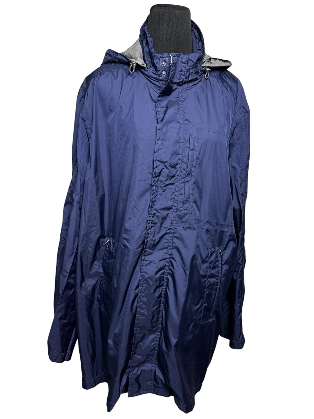 Cole Haan Mens XL Navy Hooded Rain Jacket Long Coat Lightweight Windbreaker Pack